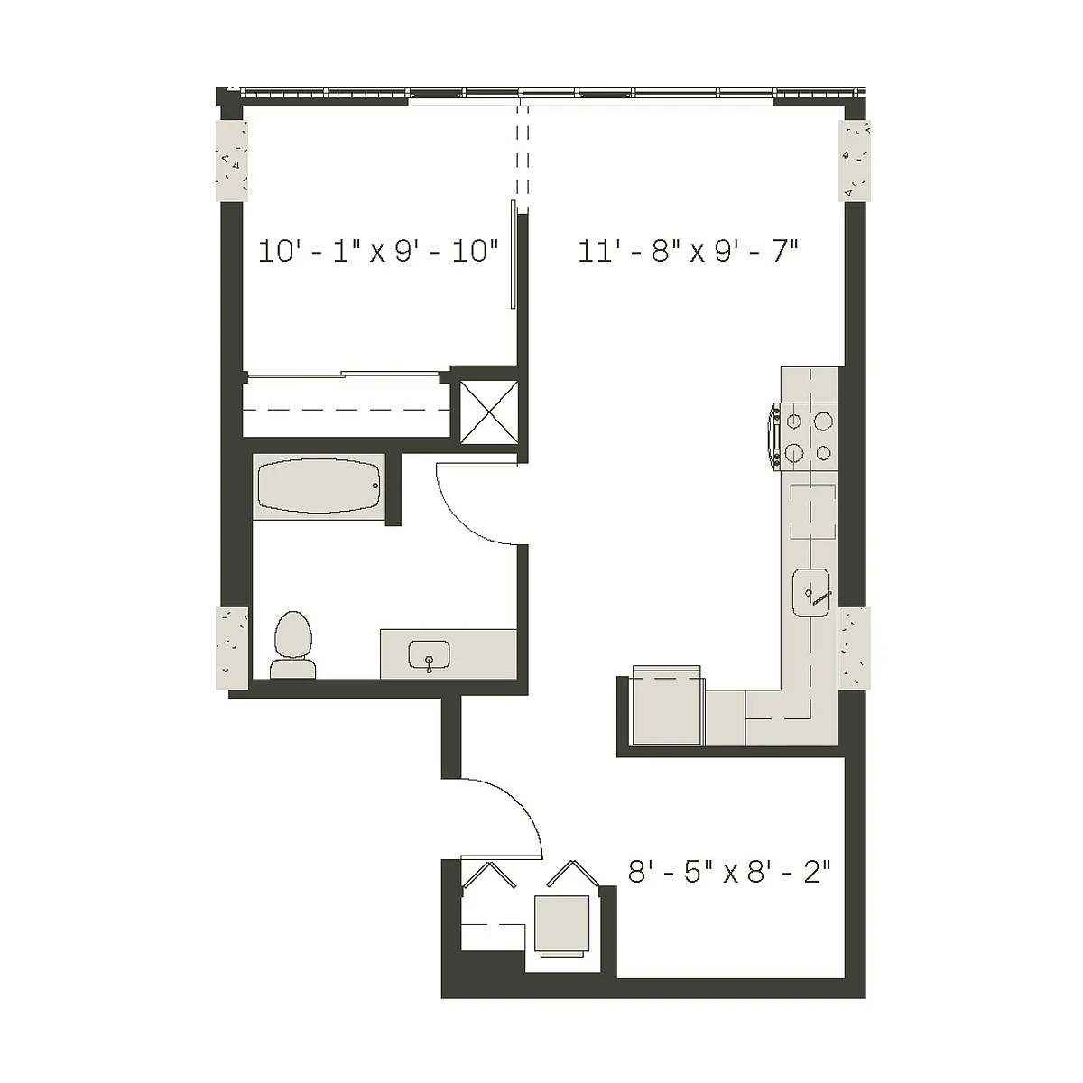 Floor plan 1 Bed/1 Bath Den-a5.1
