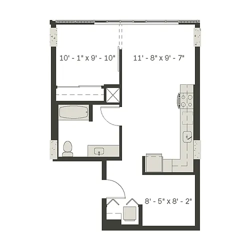 Floor plan 1 Bed/1 Bath Den-a5.1