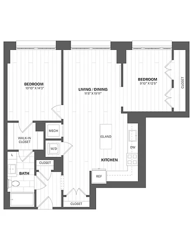 Floor plan 1L2 - 2 Bed/1 Bath