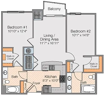 Floor plan Saturn G - 2 Bedroom 2 Bath MKT