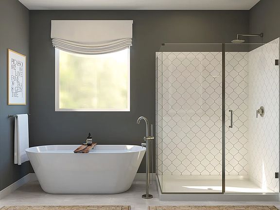 Primary bath with glass shower enclosure