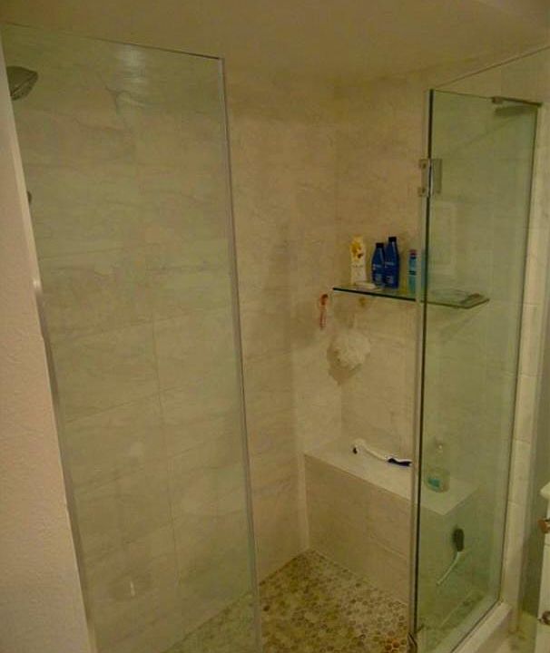 Custom walk-in shower enclosure.