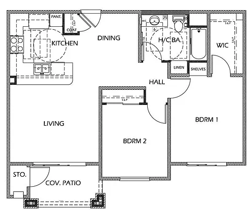 Floor plan 2 Bedroom 1 Bath