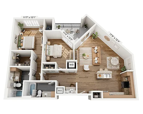 Floor plan Two Bedroom B2B