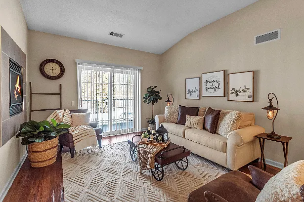 Living Room with Plank Flooring