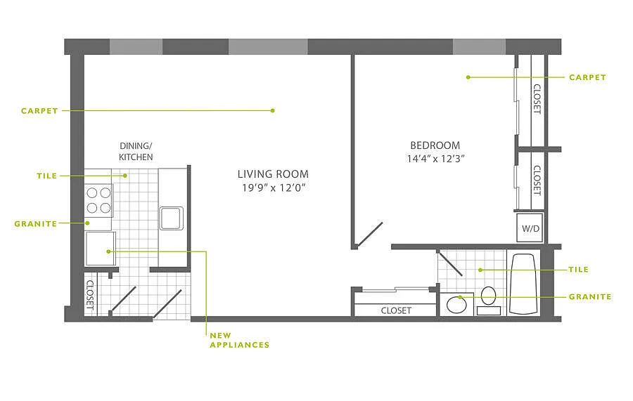 Floor plan 1 Bed | 1 Bath