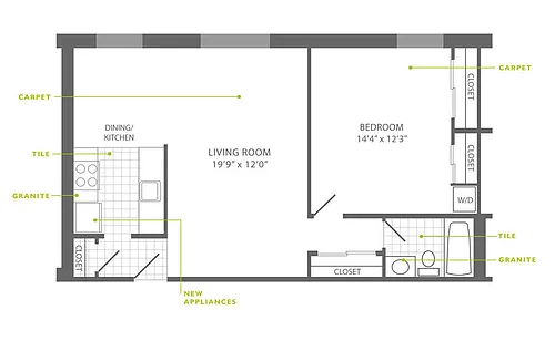 Floor plan 1 Bed | 1 Bath