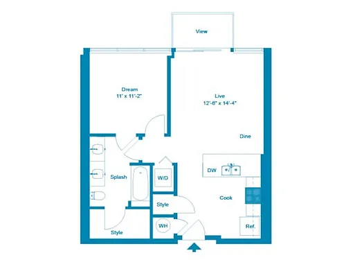 Floor plan One Bedroom One Bath (662 SF)