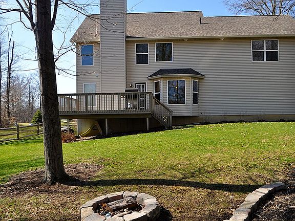 Wooded and private backyard.