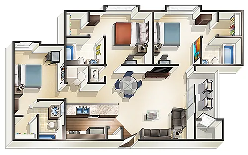 Floor plan Three Bedroom Furnished