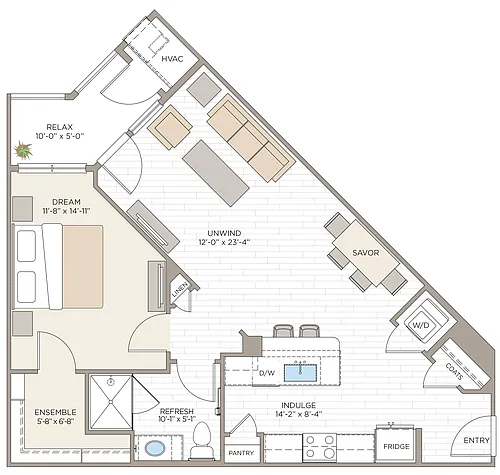 Floor plan 1 Bed/1 Bath-mA1C Income Restricted