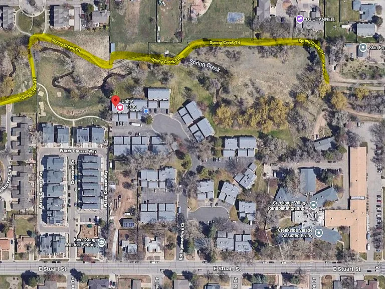 Back door opens up to green space and the Spring Creek Trail.