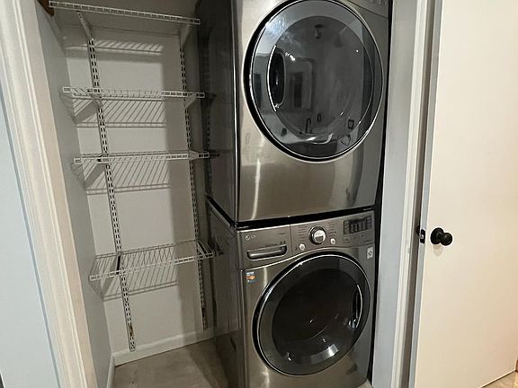 Front loading LG washer and dryer.