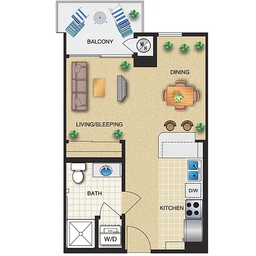 Floor plan Studio 1 Bath 479 Sq. Ft.