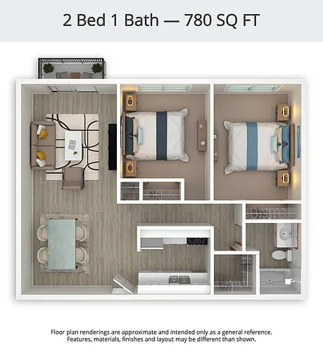 Floor plan 2 Bed/1 Bath