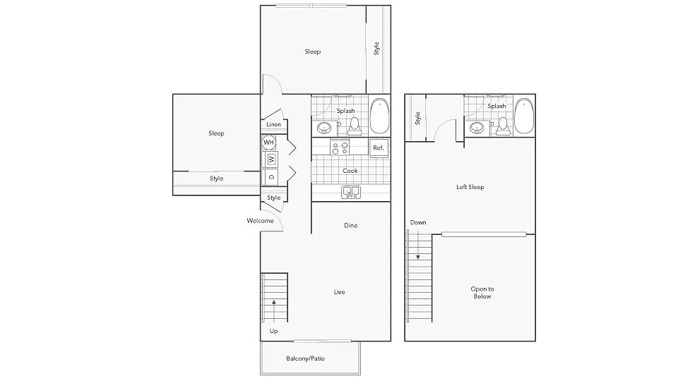 Floor plan 3 Bed 2 Bath Washer Dryer