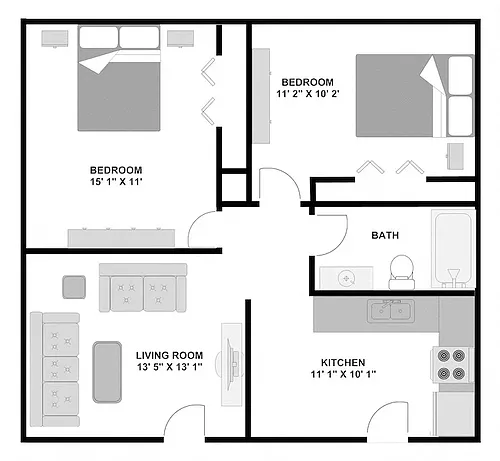 Floor plan 2 Bed 1 Bath