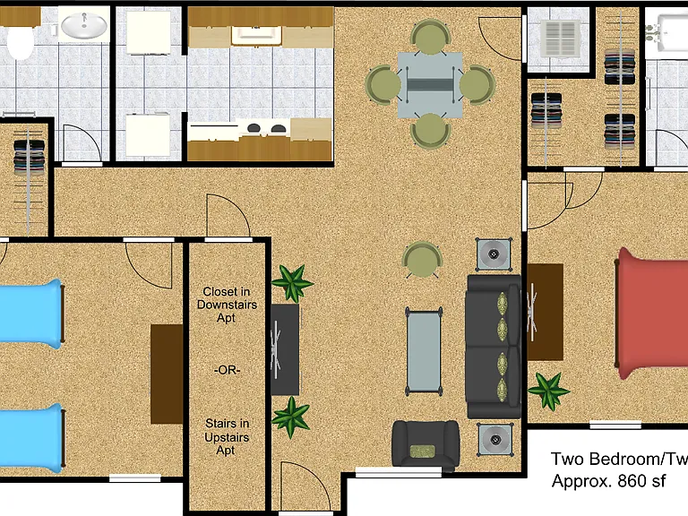 2 Bed 2 Bath Layout