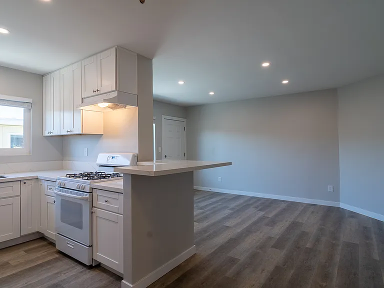 Bright kitchen and living room