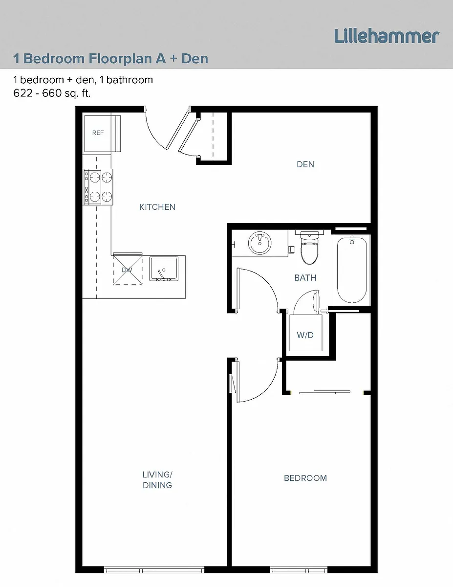 Floor plan 1 Bedroom A + Den