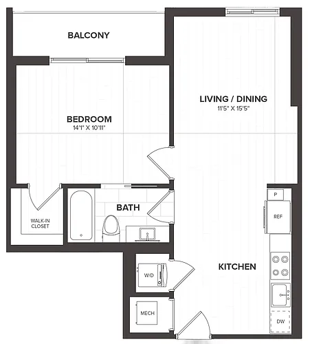 Floor plan 1 Bed/1 Bath-A1