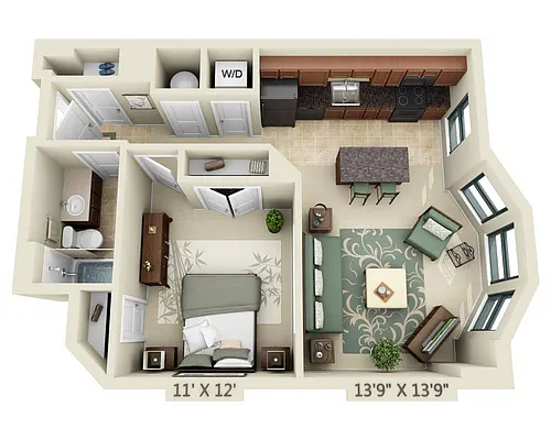 Floor plan One Bedroom A1B