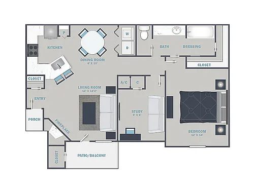 Floor plan 2 Bed, 1 Bath A (60% Income Restricted)