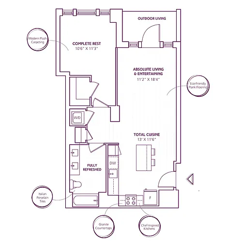 Floor plan 1 Bed - 1 Bath | A13