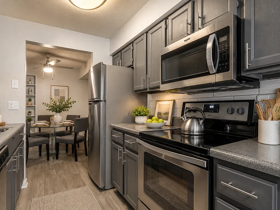 Modern galley kitchen with dining nook