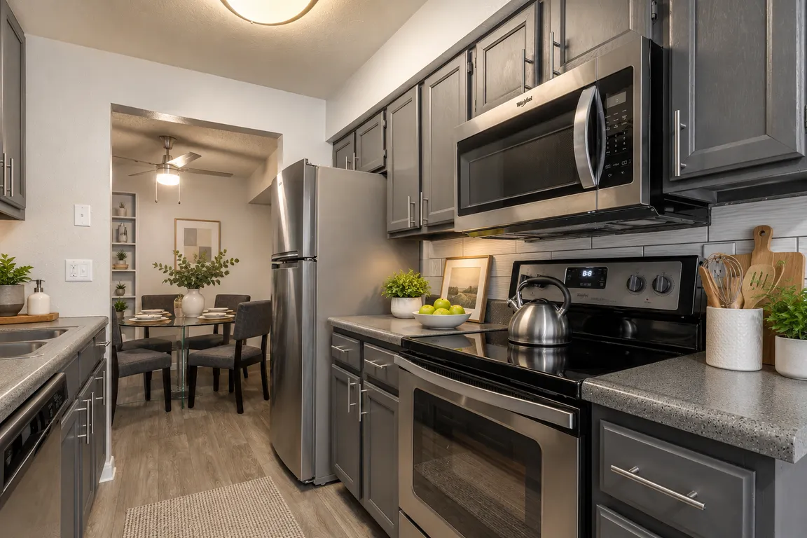 Modern galley kitchen with dining nook