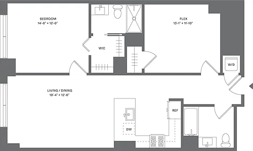 Floor plan 1 Bed+1Flex/2 Bath_A13D