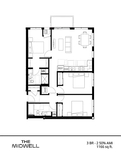 Floor plan 3 BR - 2 50% AMI