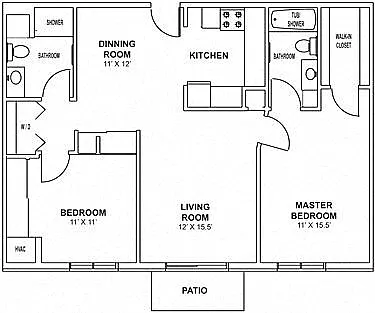 Floor plan E1 & E2 - 2 Bedroom, 2 Bath