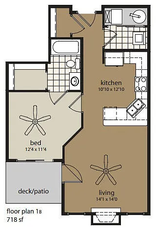 Floor plan 1B 718 sf