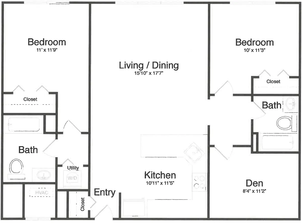 Floor plan 2 Bed/2 Bath Den-1N