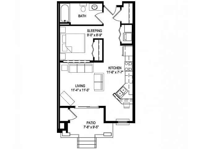 Floor plan Studio 1 Bath