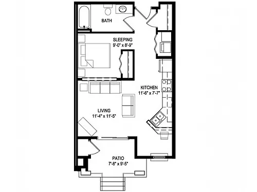 Floor plan Studio 1 Bath