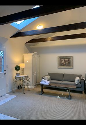 High beamed ceilings with skylights