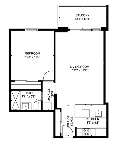 Floor plan 1 Bed x 1 Bath