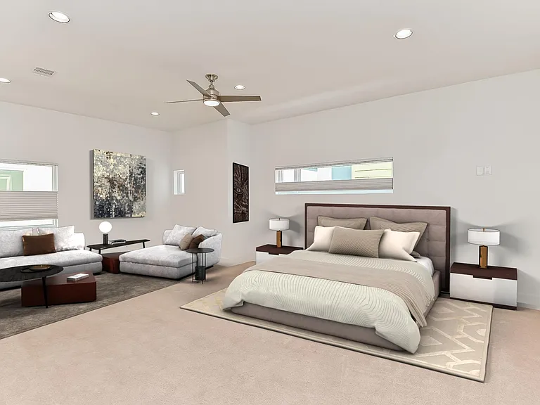 Huge master retreat takes up the 3rd floor with lots of room for all of your furniture. Large private balcony off 3rd floor also.