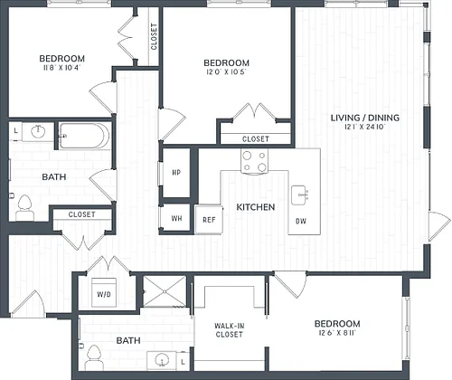 Floor plan C1 | 3 Bed | 2 Bath