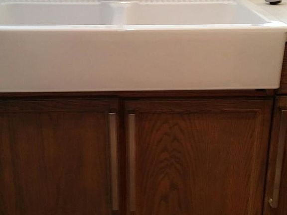 Farm sink in kitchen