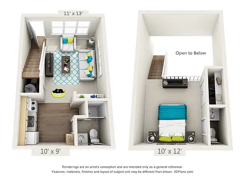 Floor plan 1 Bed 1 and Half Bath Classic
