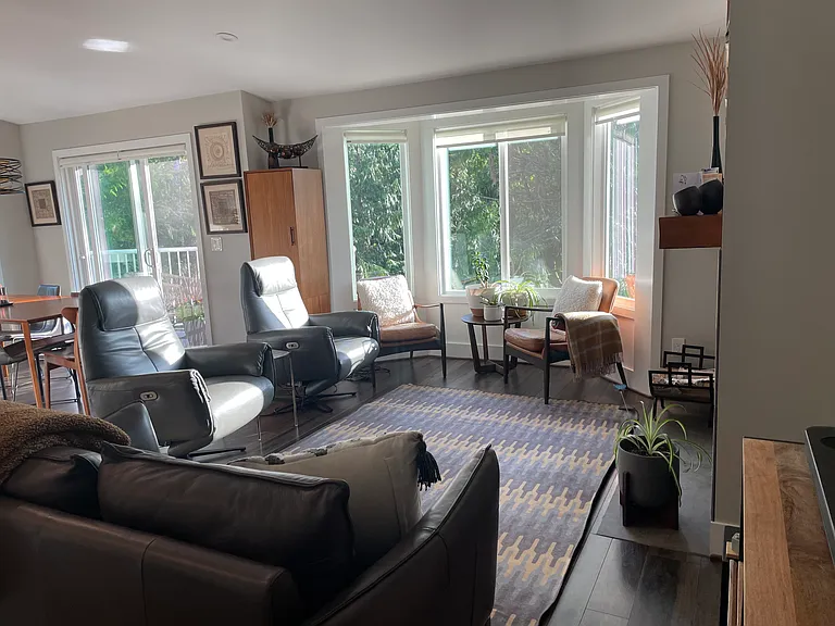 sample living room furnishings, natural light with new blinds