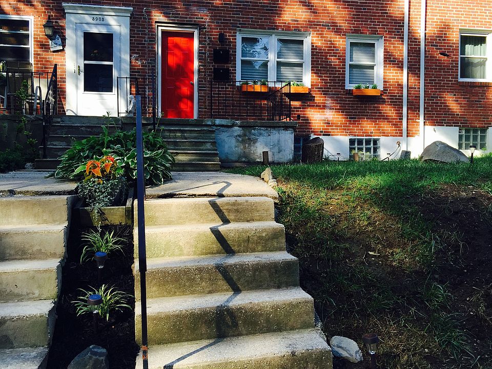 Front view red door