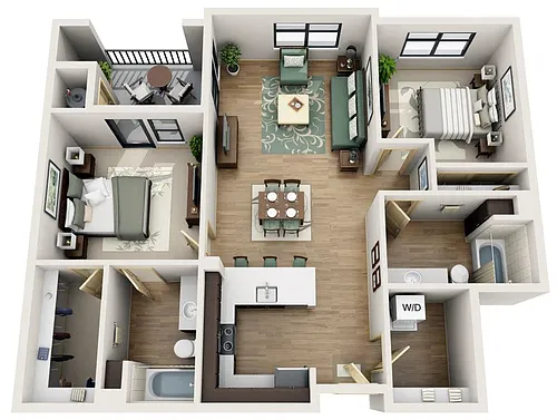 Floor plan B2 - 2 Bedroom, 2 Bath