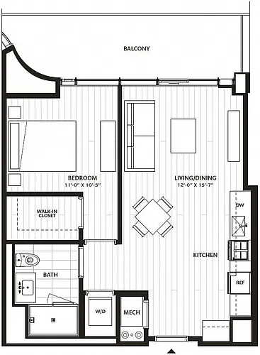 Floor plan 1 Bed/1 Bath-A7