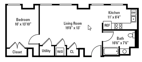 Floor plan 1 Bedroom 1 Bath