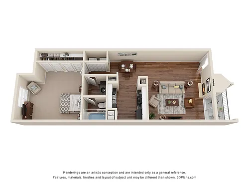 Floor plan 1 Bed 1 Bath Luxury Renovated 734 sq ft