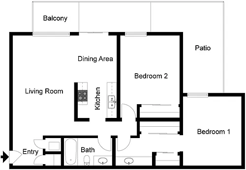 Floor plan 2 Bedroom 1 Bath